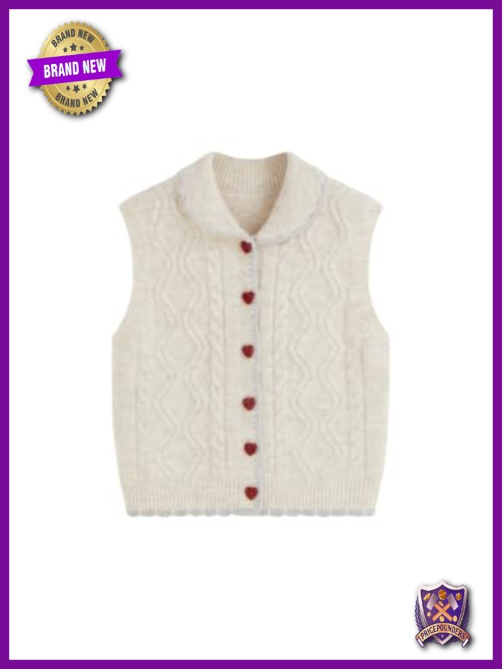 Sweater Vest Peter Pan Collar Heart Button Knit Cardigan